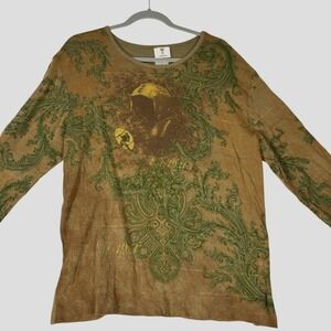 Y2K Women's Grunge Football Graphic Long Sleeve Shirt Rhinestone Goth 1x Bling